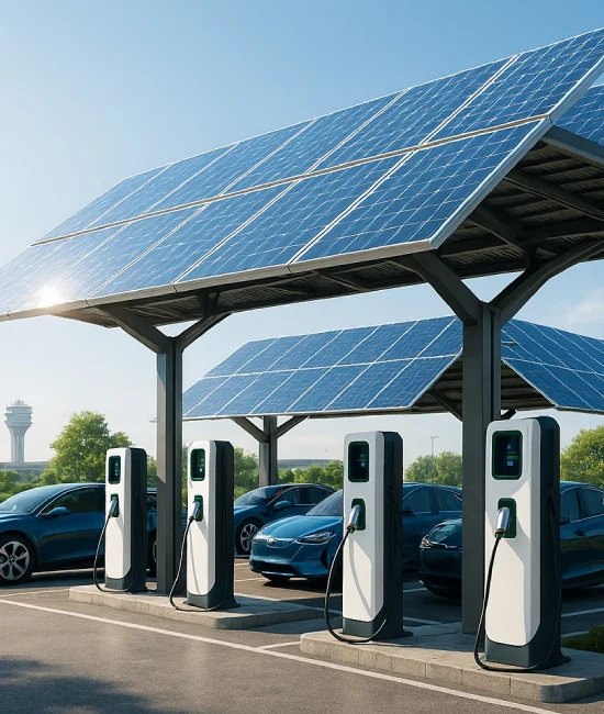 People at EV charging station.